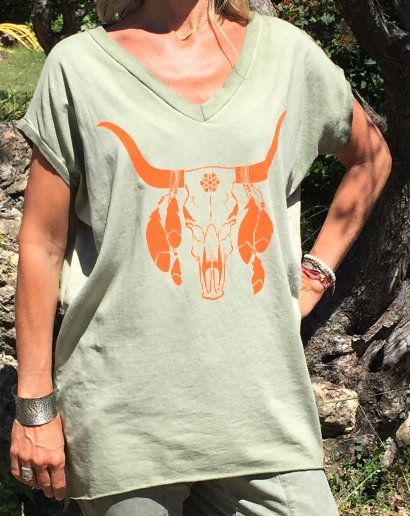 Miniature : Long tee shirt buffle fluo kaki orange