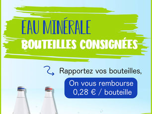 Nouveau : l'eau minérale en verre consigné arrive à Alré Bio Auray !