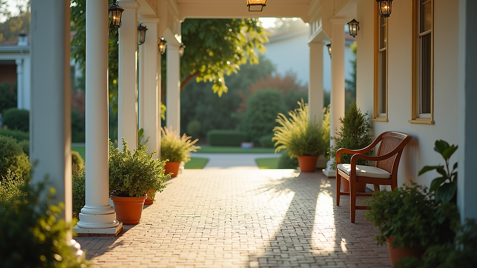 High-angle view of a clean porch
