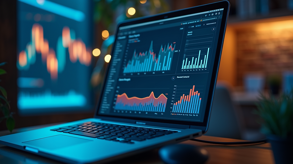 High angle view of a computer screen displaying AI-powered marketing analytics