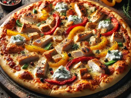 Recette Pizza au poulet, poivrons et fromage de chèvre aux Mélange "Pizza" !