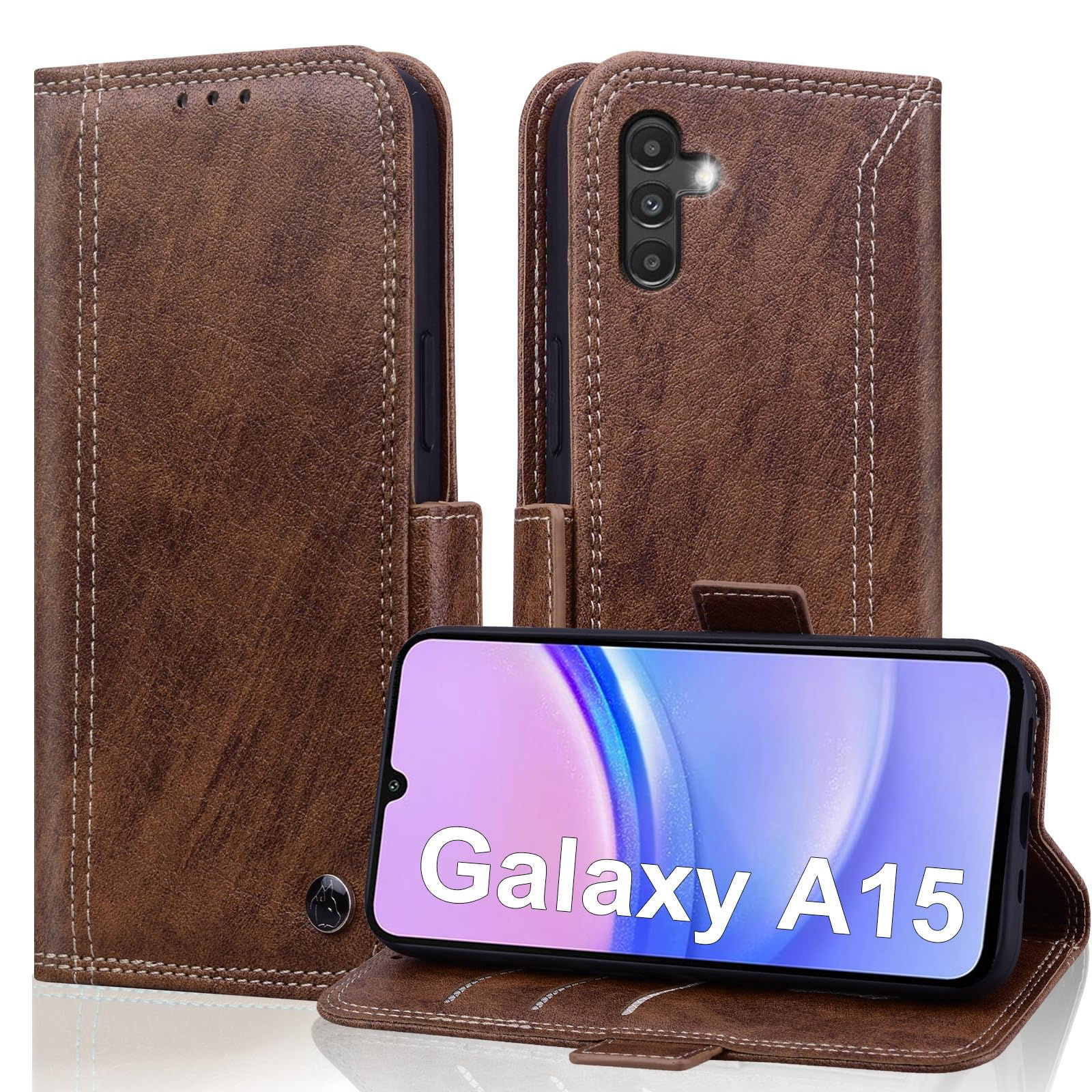 Wallet Case for Samsung Galaxy A15 5G with RFID Blocking Credit Card Holder, PU 