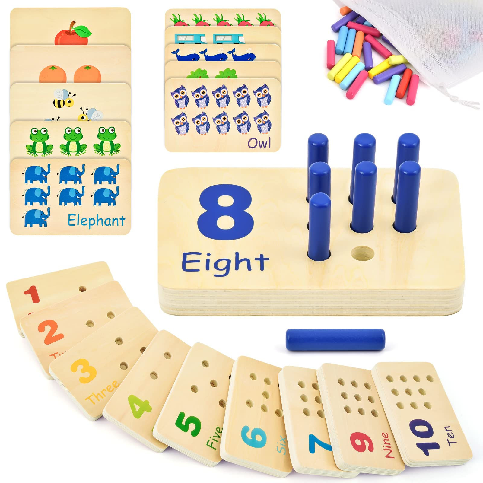 Atoylink Wooden Counting Peg Board Kindergarten Math Manipulatives Number Counti
