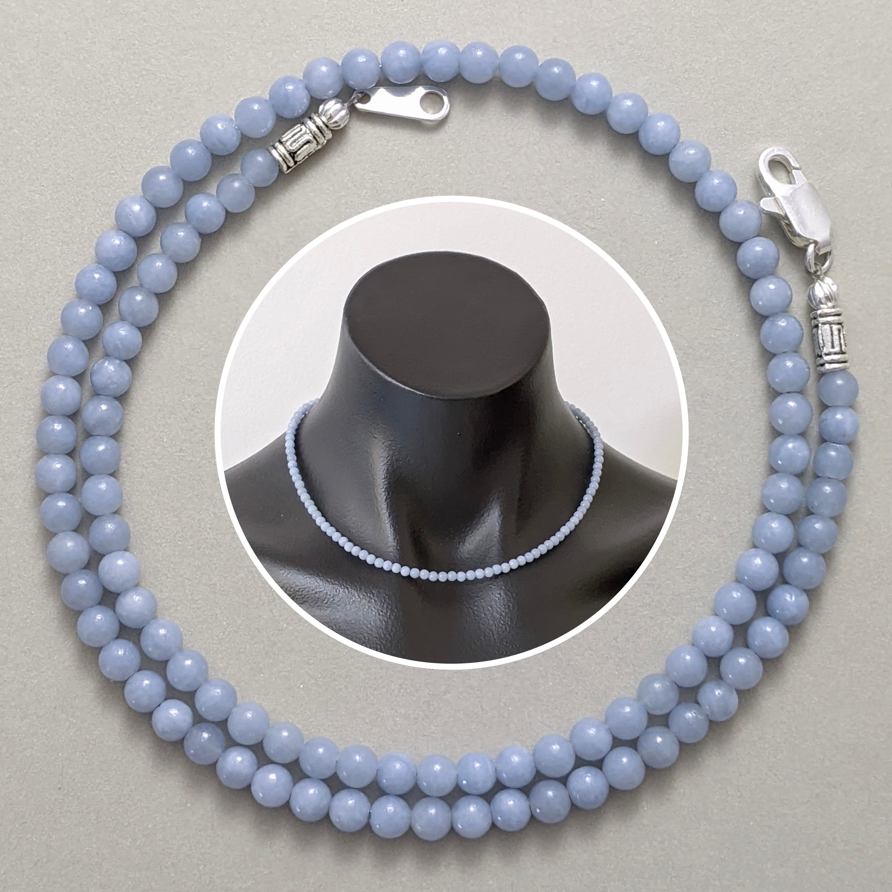 Angelite Minimalist Necklace 4mm Bead Dainty Choker Single Strand | Handmade Aus
