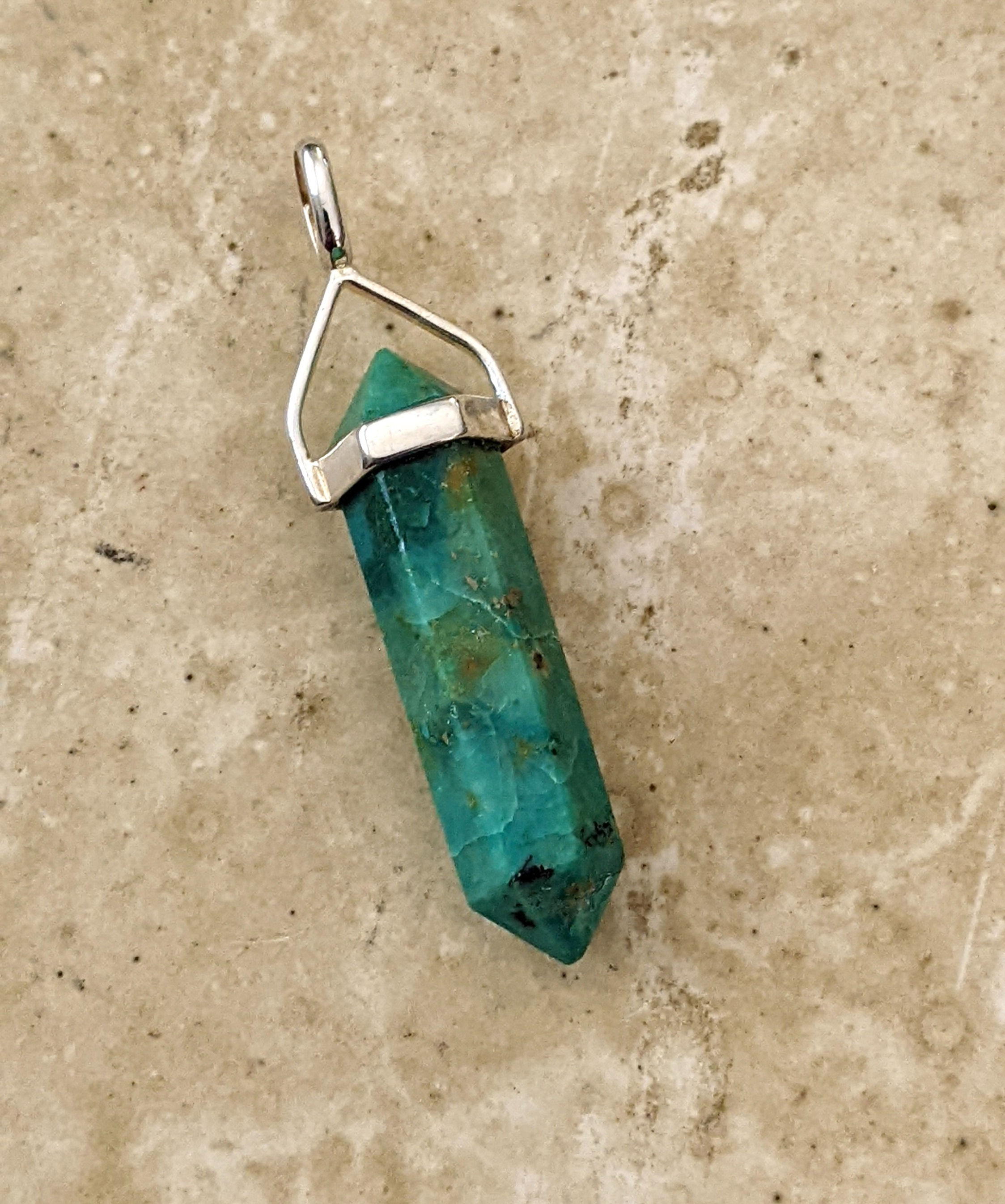 Chrysocolla Double Terminated Pendant Crystal Point 925 Sterling Silver