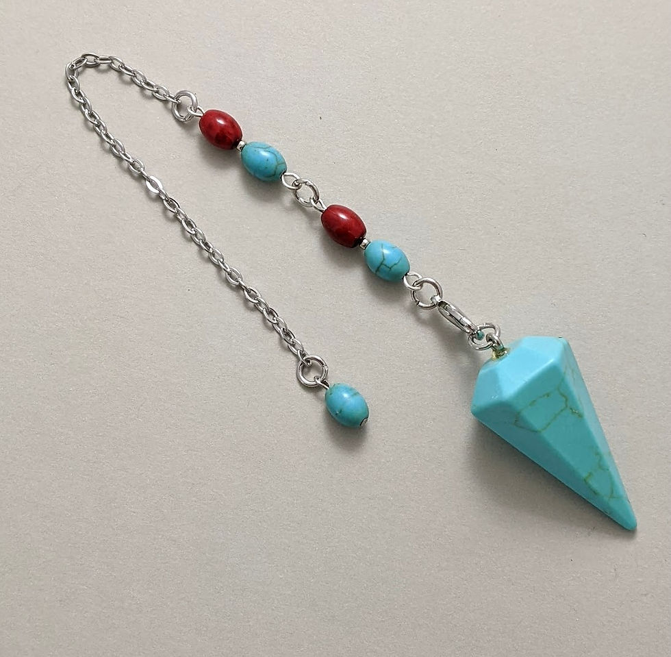 Thumbnail: Turquoise Pendulum Pendant 2 in 1 Combo Red Blue Stones Stainless Steel Chain |