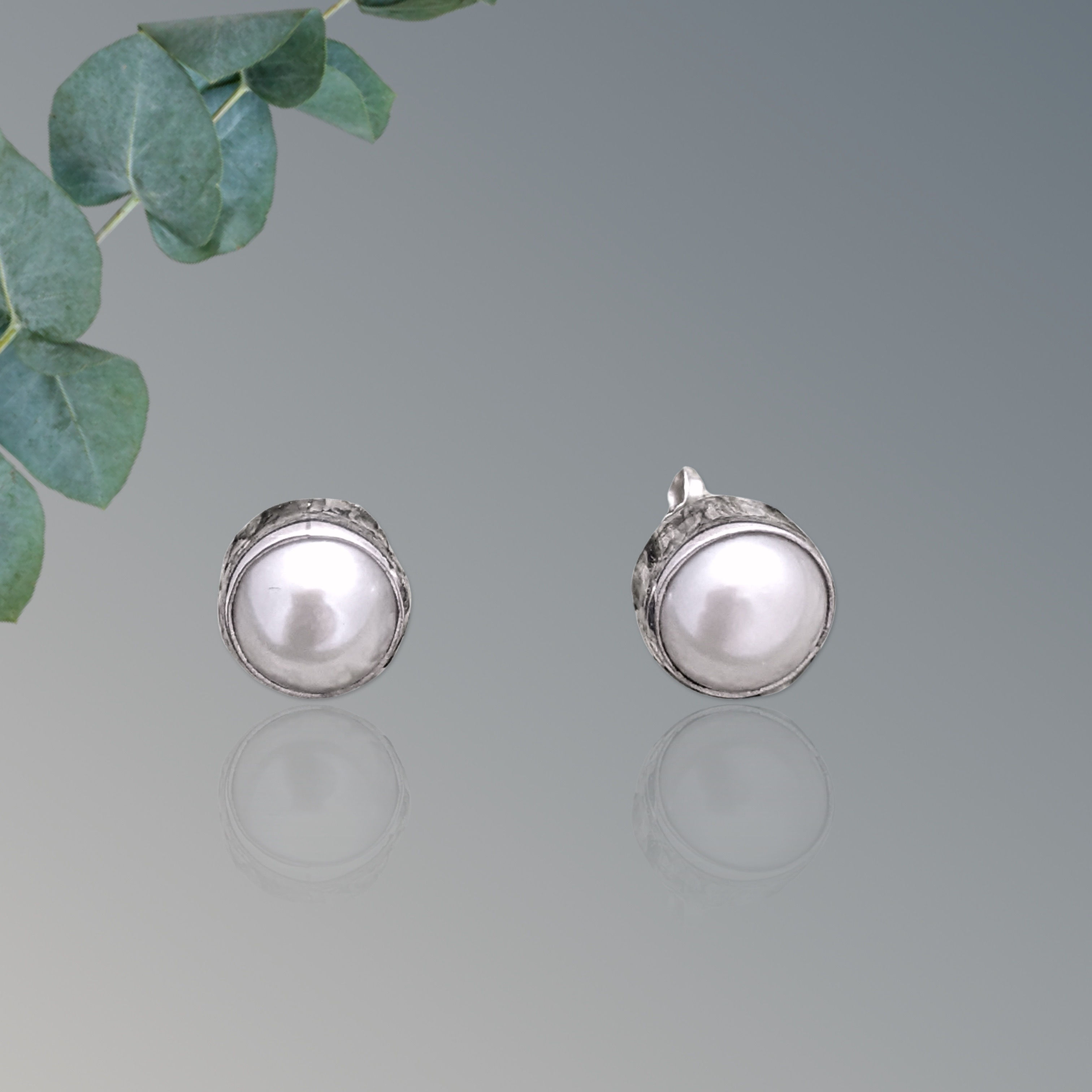 White Freshwater Pearl Stud Post Earrings 925 Sterling Silver Raised