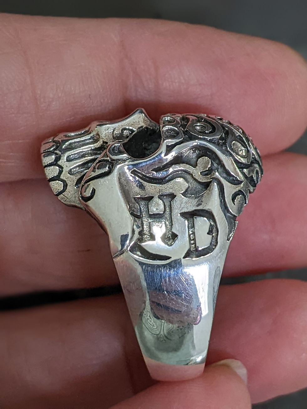 Thumbnail: Mens Skull Ring 925 Solid Sterling Silver Biker HD Letters 11+ Grams