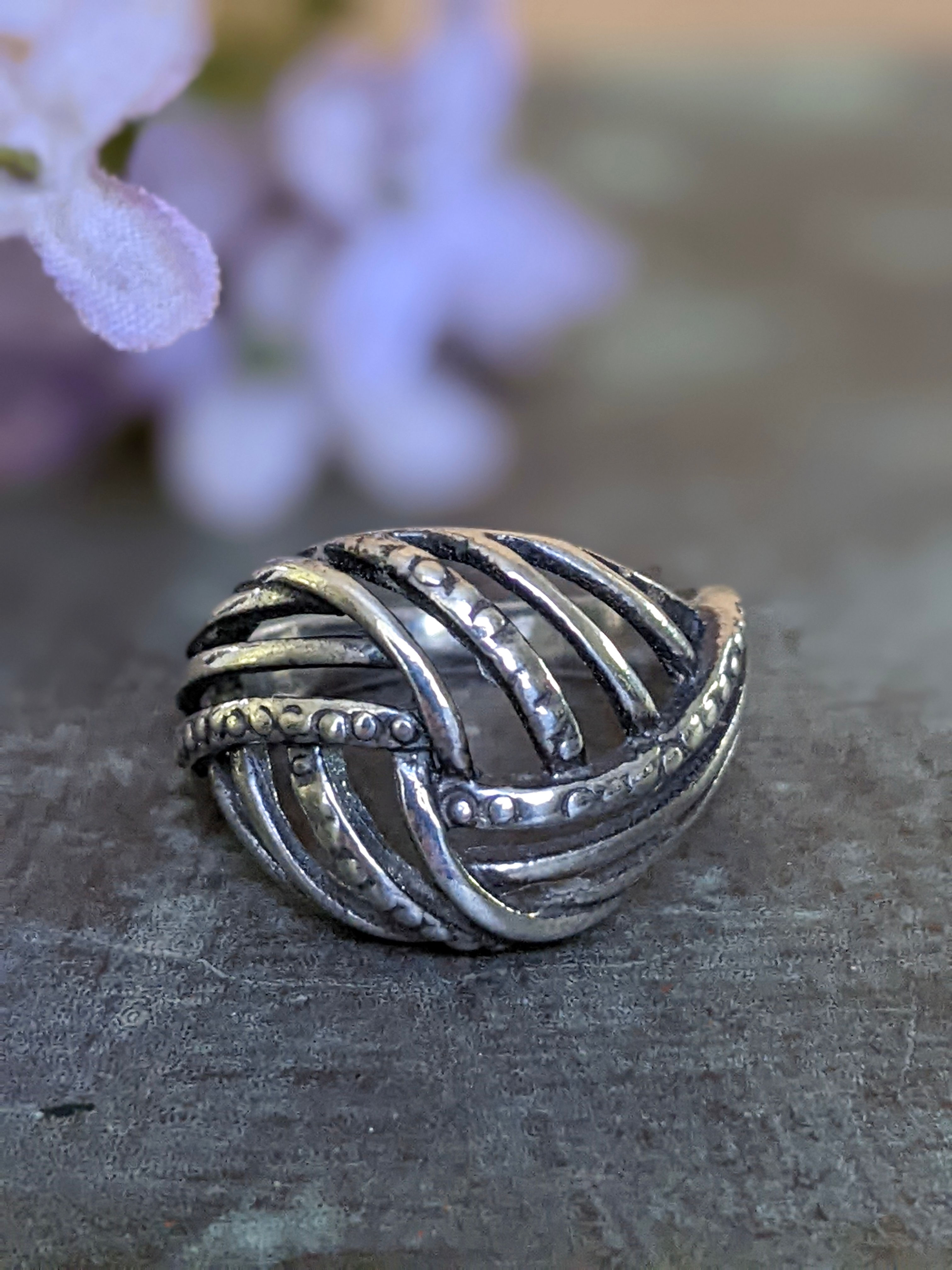 Open Weave Knot Vintage Ring 925 Sterling Silver Tapered 4.3g Size 6.5 or M 1/2
