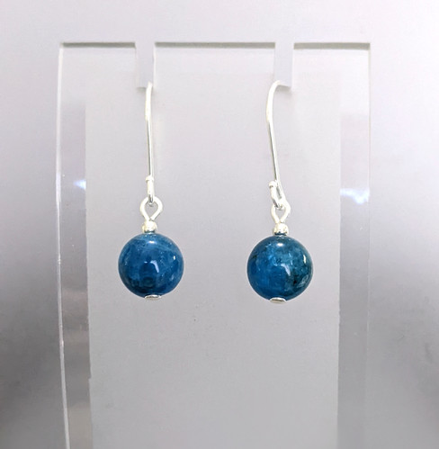 Blue Apatite Earrings Small Blue 8mm Gemstone Silver Tone Hooks