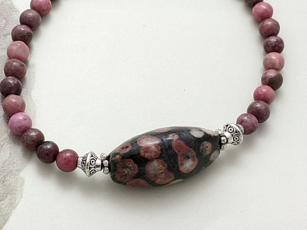 Thumbnail: Plum Blossom Jasper Necklace Rhodonite 4mm Beads Minimalist Style Original