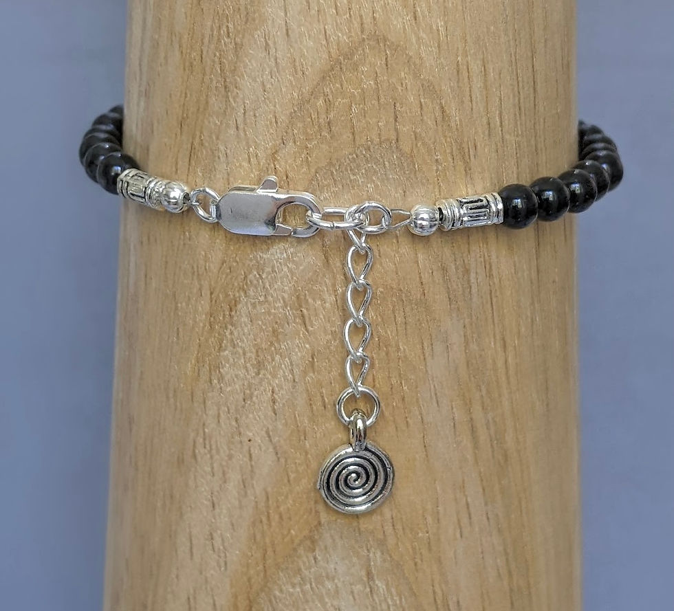 Thumbnail: Black Tourmaline Bracelet Stackable 4mm Healing Beads Secure Clasp Spiral Charm