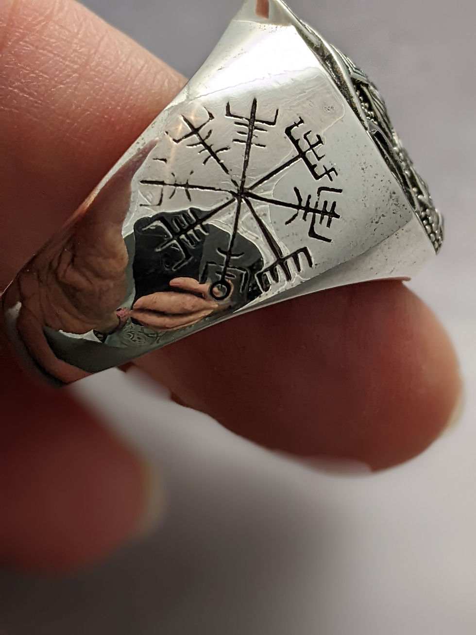 Thumbnail: Viking Wolf Head Ring 925 Solid Sterling Silver Runes Accents Size 11.5 W1/2 9g