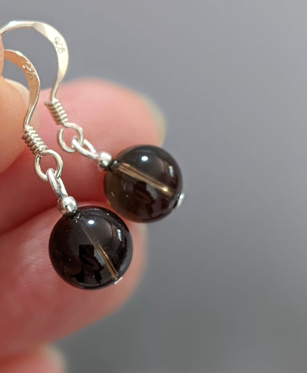 Thumbnail: Smoky Quartz Earrings 8mm Round Crystal Gem 925 Sterling Silver Hooks AUS Made