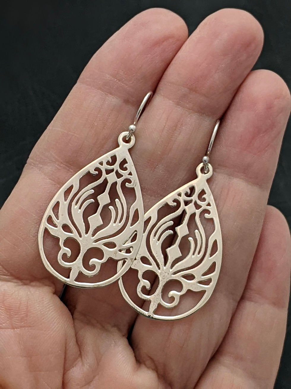Thumbnail: Teardrop Opencut Flourish 925 Sterling Silver Earrings High Polish