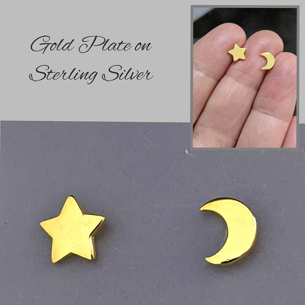 Thumbnail: Sun and Moon Small Stud Earrings Solid 925 Sterling Silver Gold Plate