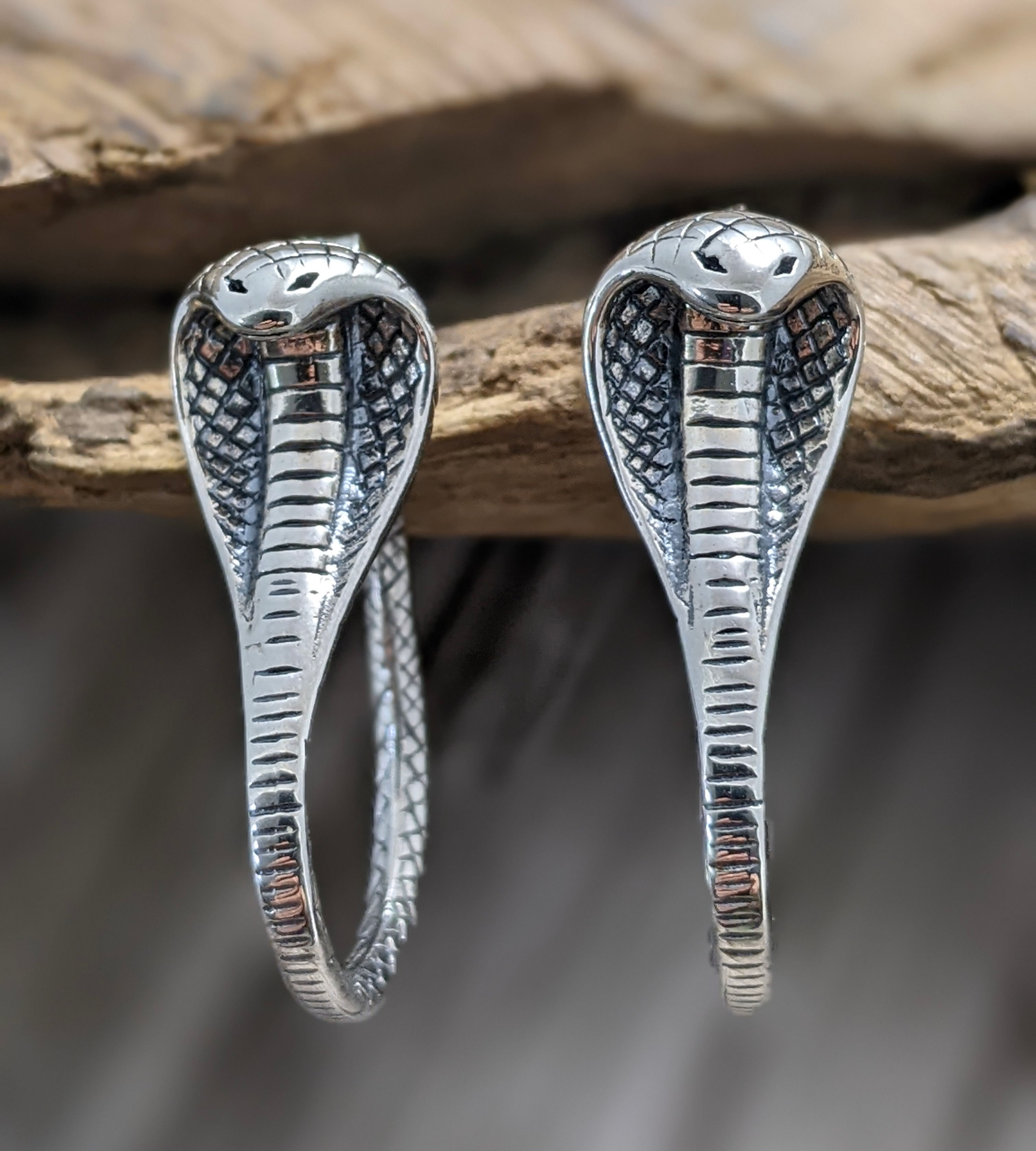 Snake Cobra Stud Earrings 925 Sterling Silver Designer Signed 6.3g
