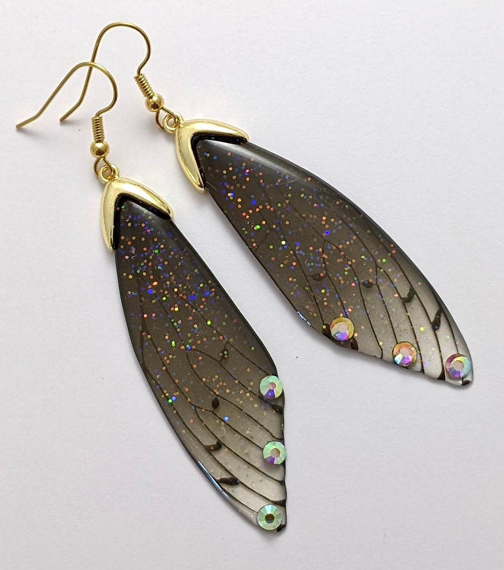 Thumbnail: Wing Long Earrings Butterfly Fairy Smokey Brown Resin Rhinestones G