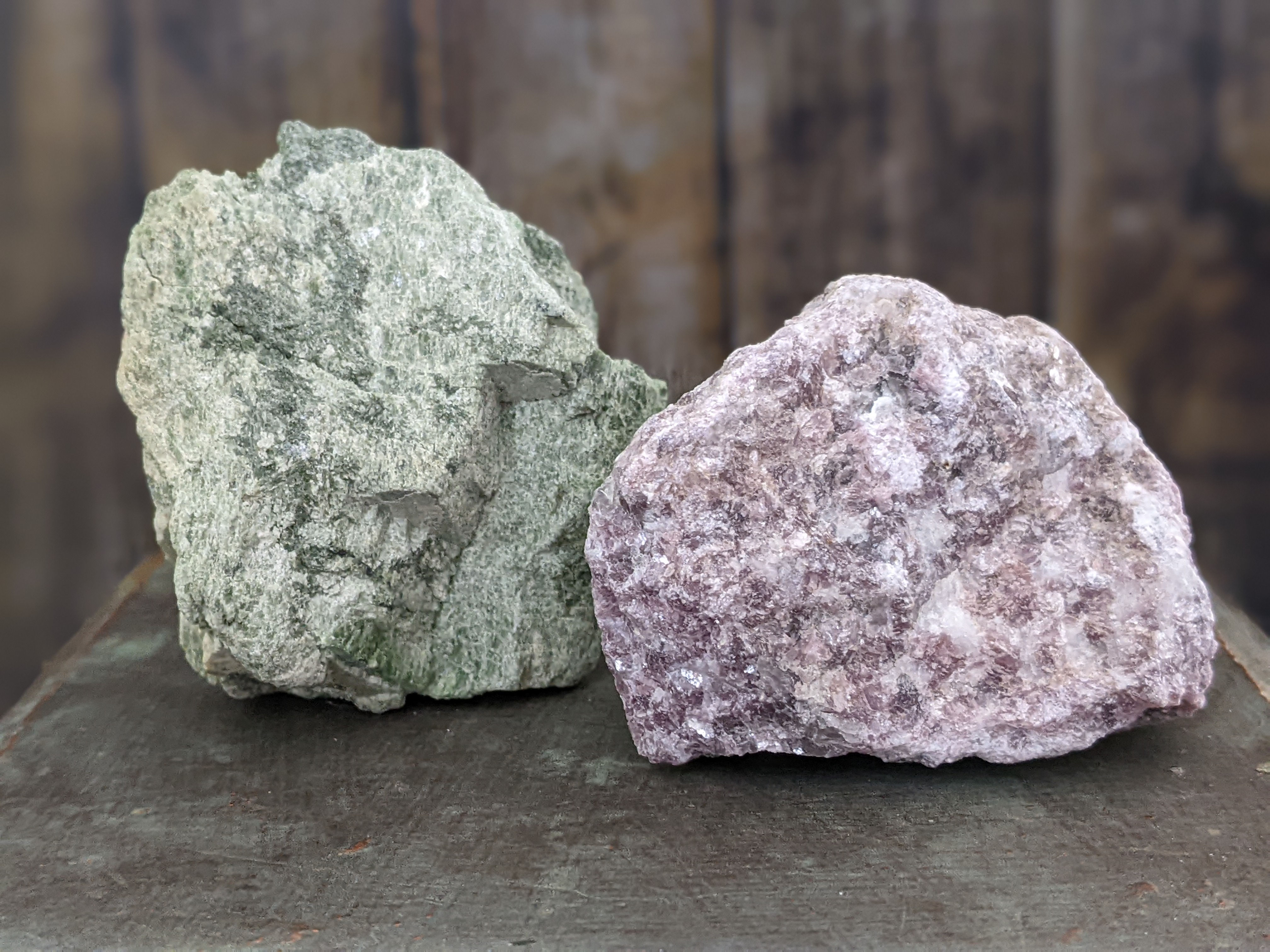 Diopside and Lepidolite Natural Rough Rock Pair 95-109g 45mm Each