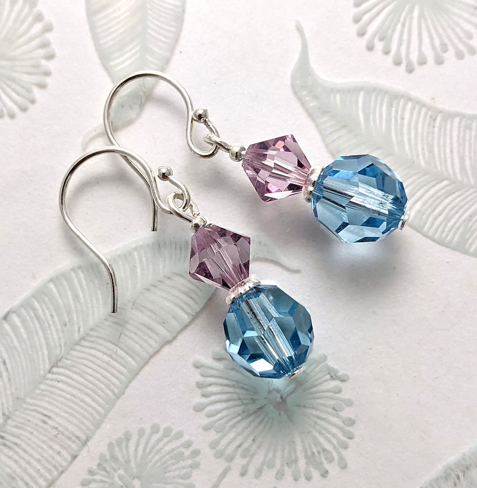 Thumbnail: Aquamarine Pastel Crystal Earrings Small Made with Swarovski Silver Tone AUS