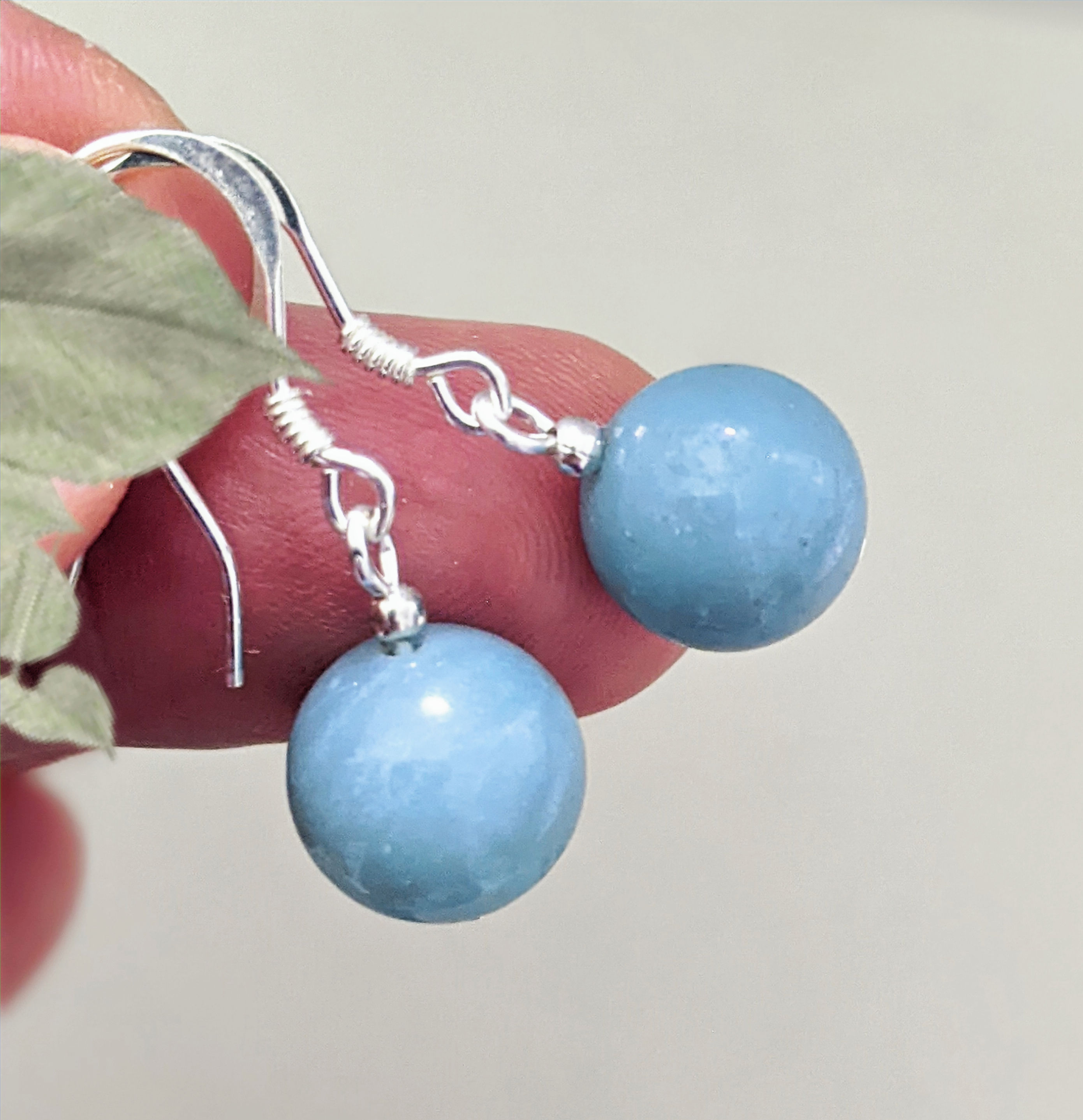 Blue Amazonite Bead Earrings 10mm Round 925 Sterling Silver Hooks