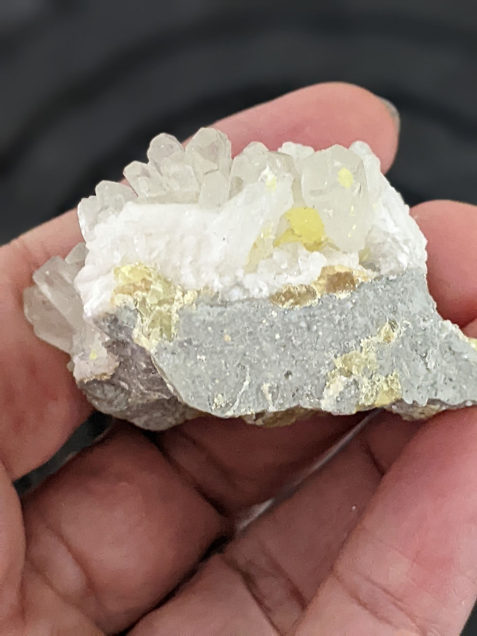Thumbnail: Rare White Celestine or Celestite and Sulphur Specimen Italy 67g