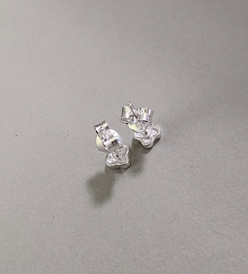 Thumbnail: Tiny Blue Enamel Clover Stud 925 Sterling Silver Earrings Stylised 4mm Flower
