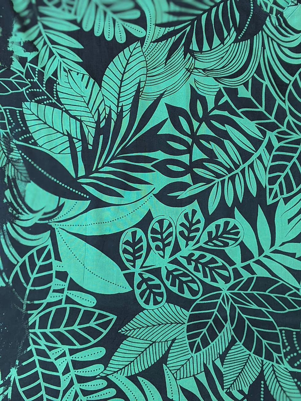 Thumbnail: Oversized Short Kaftan Tunic Rayon Navy Mint Green Leaves Fit Size 10 to 26