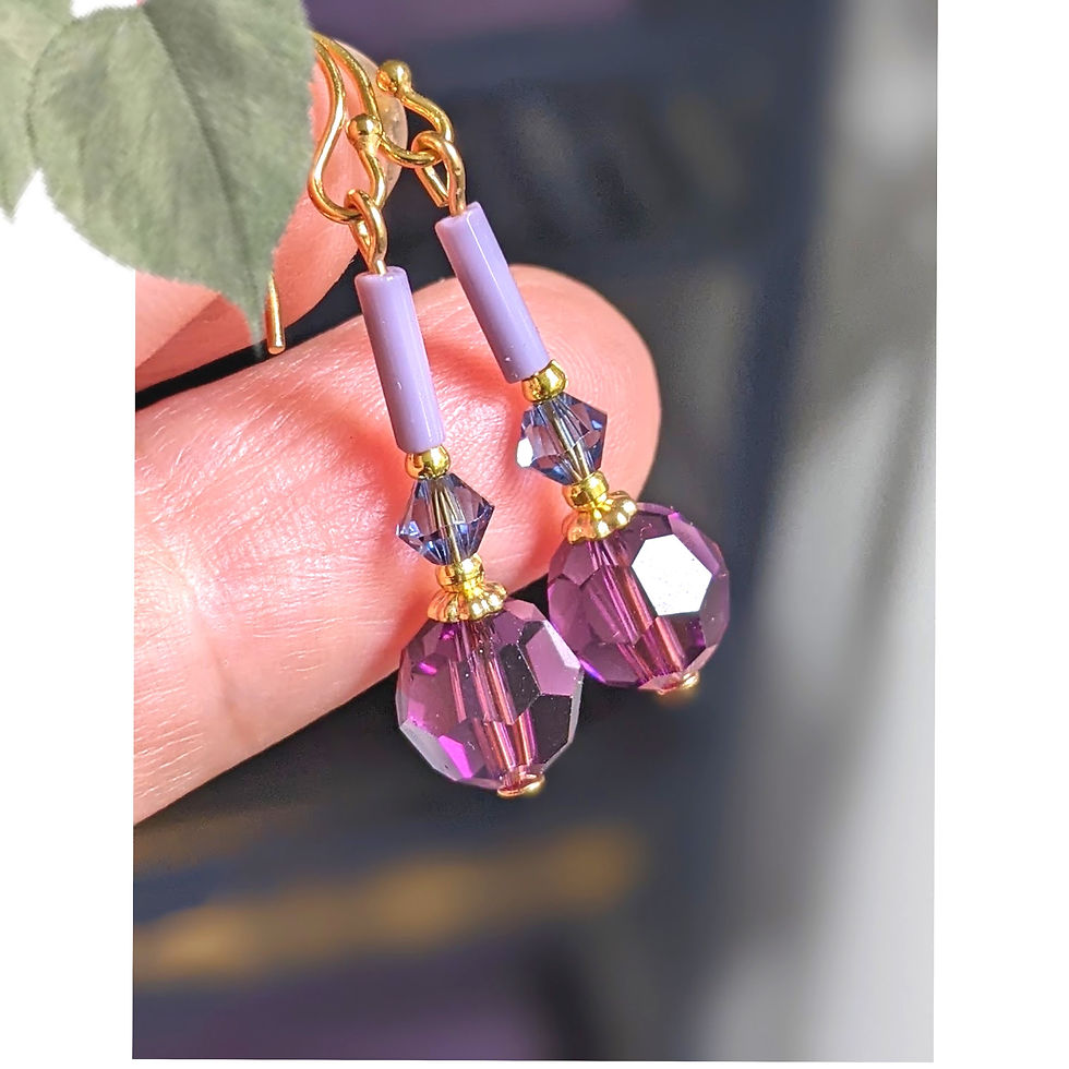Thumbnail: Amethyst Swarovski Bead Earrings Purple Blue Accents Gold Tone Hooks AUS Made