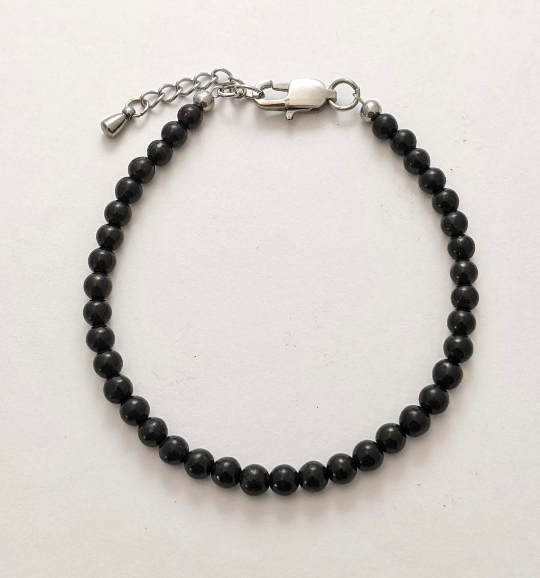 Natural Shungite Bracelet Stackable 4mm Healing Beads Stainless Steel Clasp