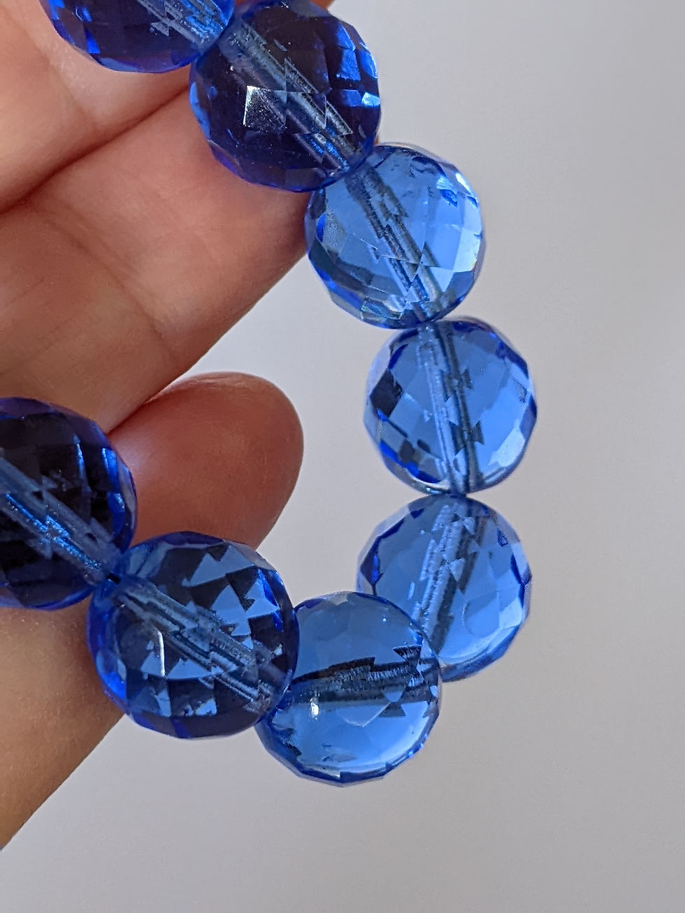 Thumbnail: 9pcs Sapphire Blue Facet 12mm Beads Czech Fire-Polish Translucent Glass Round