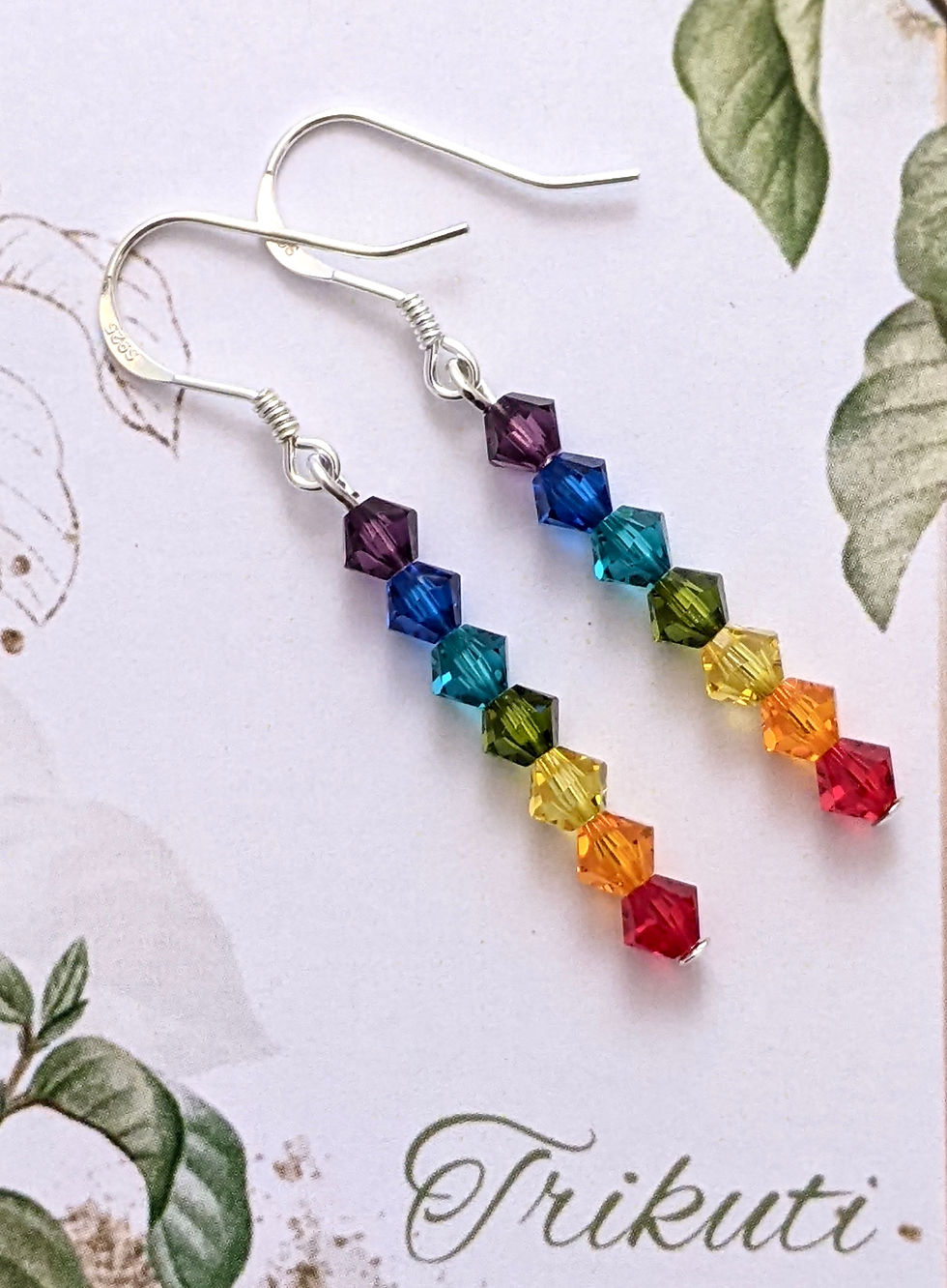 Thumbnail: Rainbow Chakra Earrings Made with Swarovski Small 4mm Beads Sterling Silver