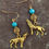 Thumbnail: Wolf Howling Earrings Turquoise Native American Gold Tone Handmade Australia