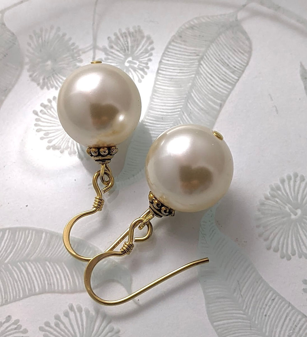 Thumbnail: Cream Crystal Pearl Earrings 14mm Round Gold Tone AUS Made with Swarovski