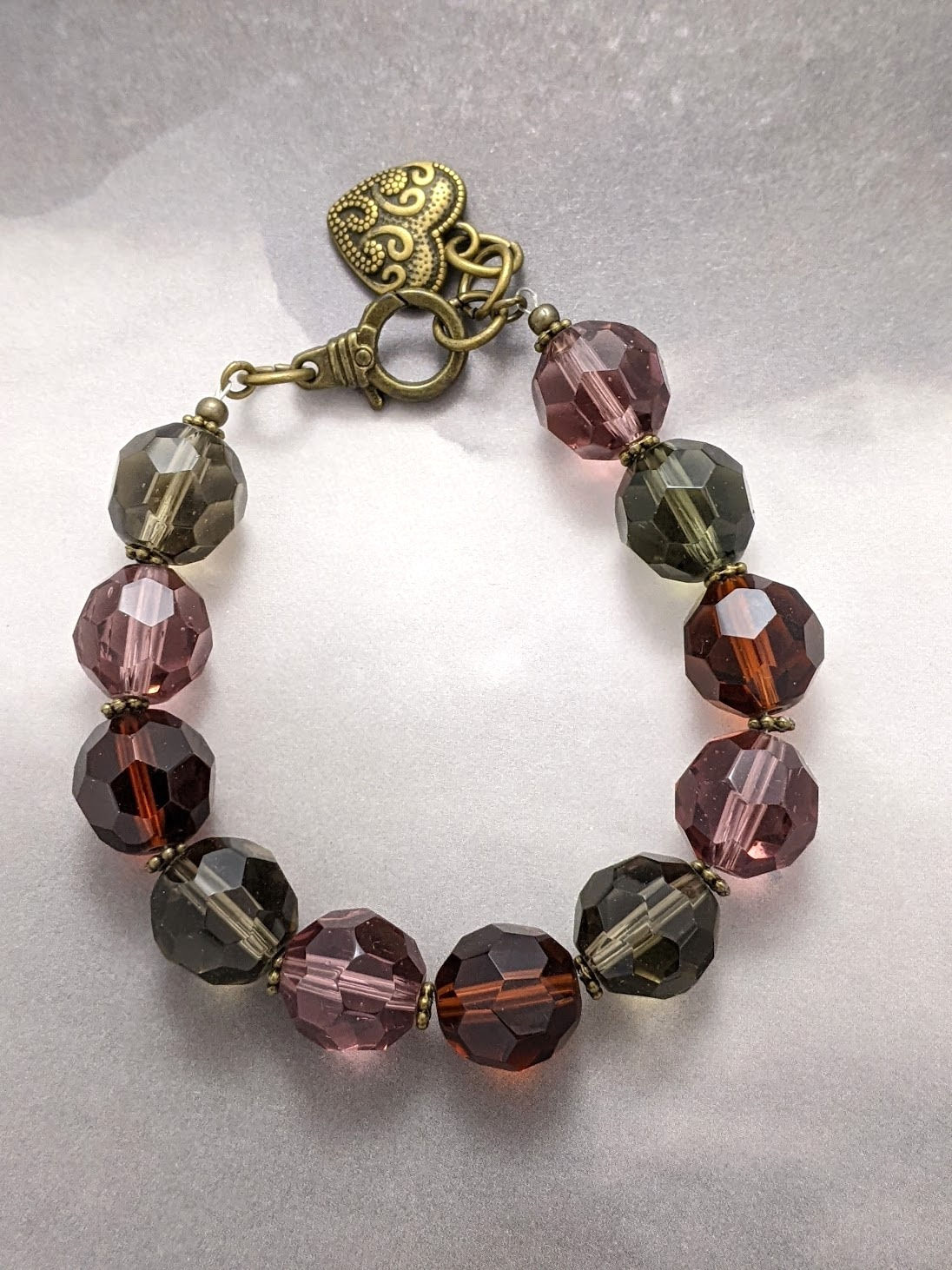 Facet Handmade Bracelet Large Czech Glass Beads Rust Grey Amethyst Autumn Tones