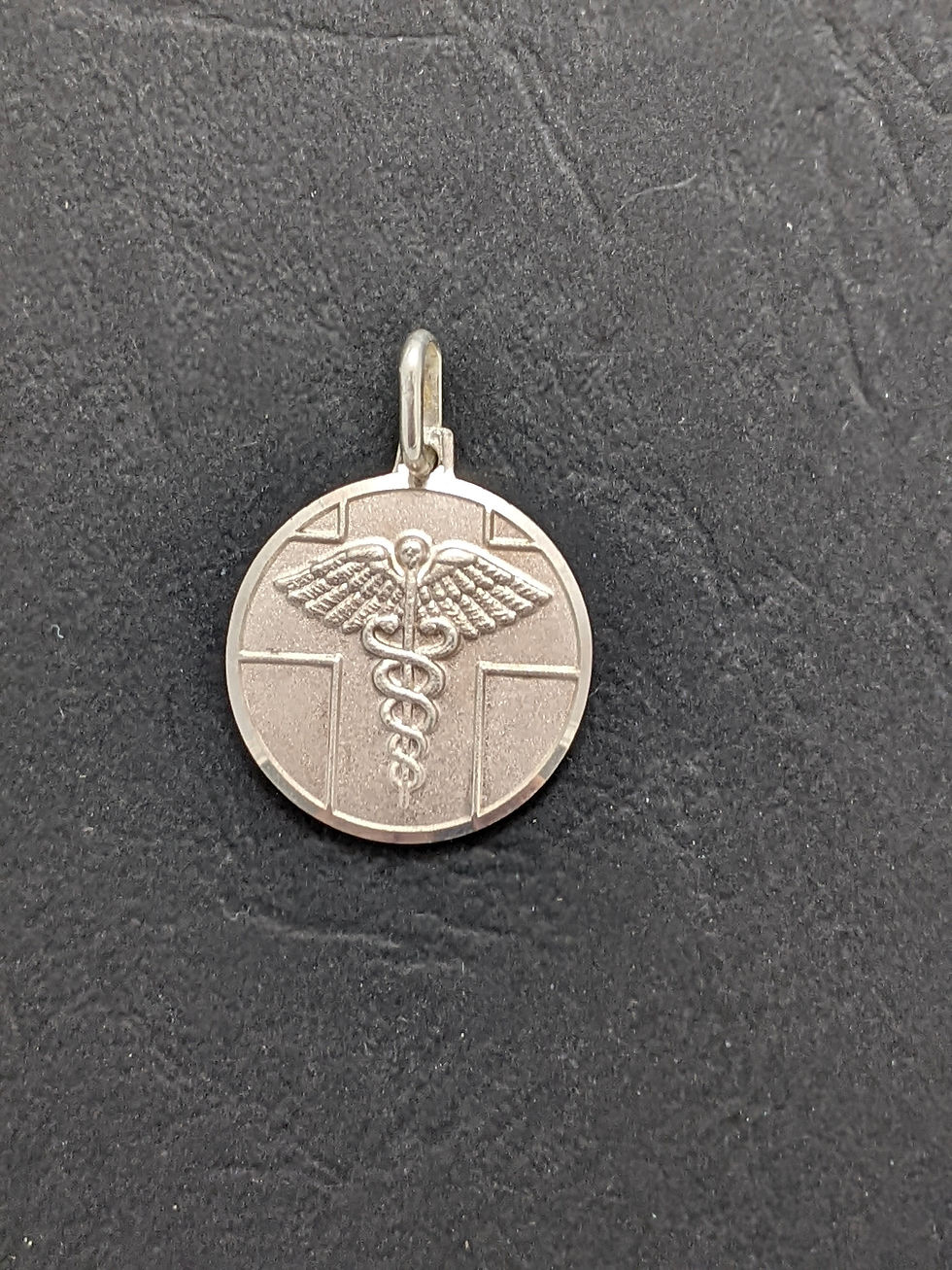 Thumbnail: Caduceus Symbol Small 925 Sterling Silver Disc Pendant Matt Finish