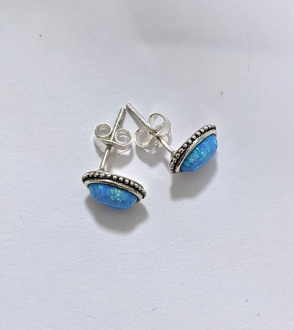 Thumbnail: Blue Lab Opal Stud Earrings 925 Sterling Silver Oval Fine Dots 1.5g