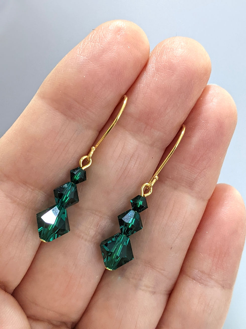 Thumbnail: Emerald Austrian Crystal Earrings Made with Swarovski Gold Tone Hooks Australia