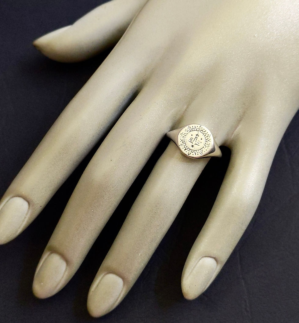 Thumbnail: Sun Face Ring 925 Sterling Silver Round Signet Style Delicate Pattern 3.6g