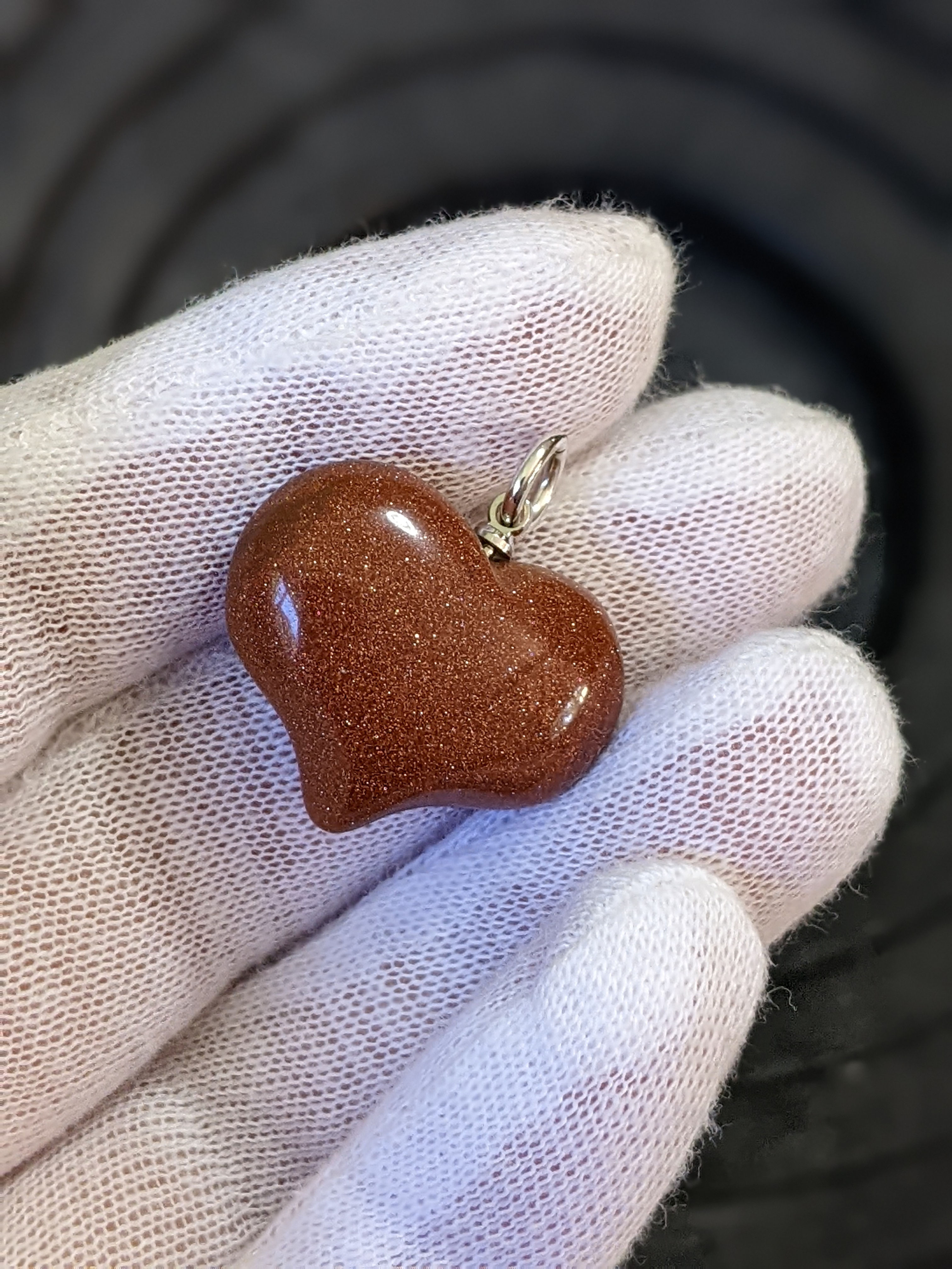 Goldstone Plump Heart Crystal Pendant 25mm