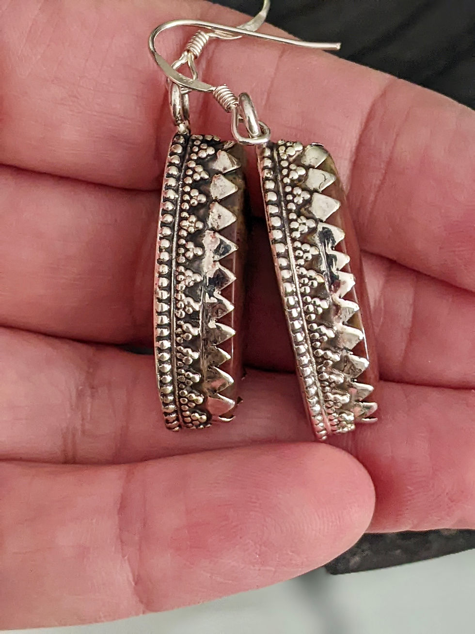 Thumbnail: Desert Jasper Gemstone Marquise Earrings 925 Sterling Silver Raised Ornate Rim