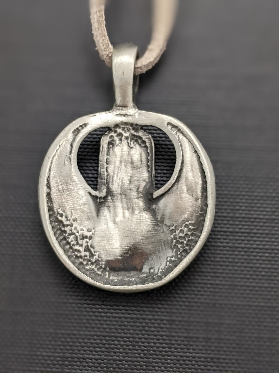 Thumbnail: Egyptian Cartouche Wings Pendant Quality Antiqued Pewter Grey Faux Suede Cord