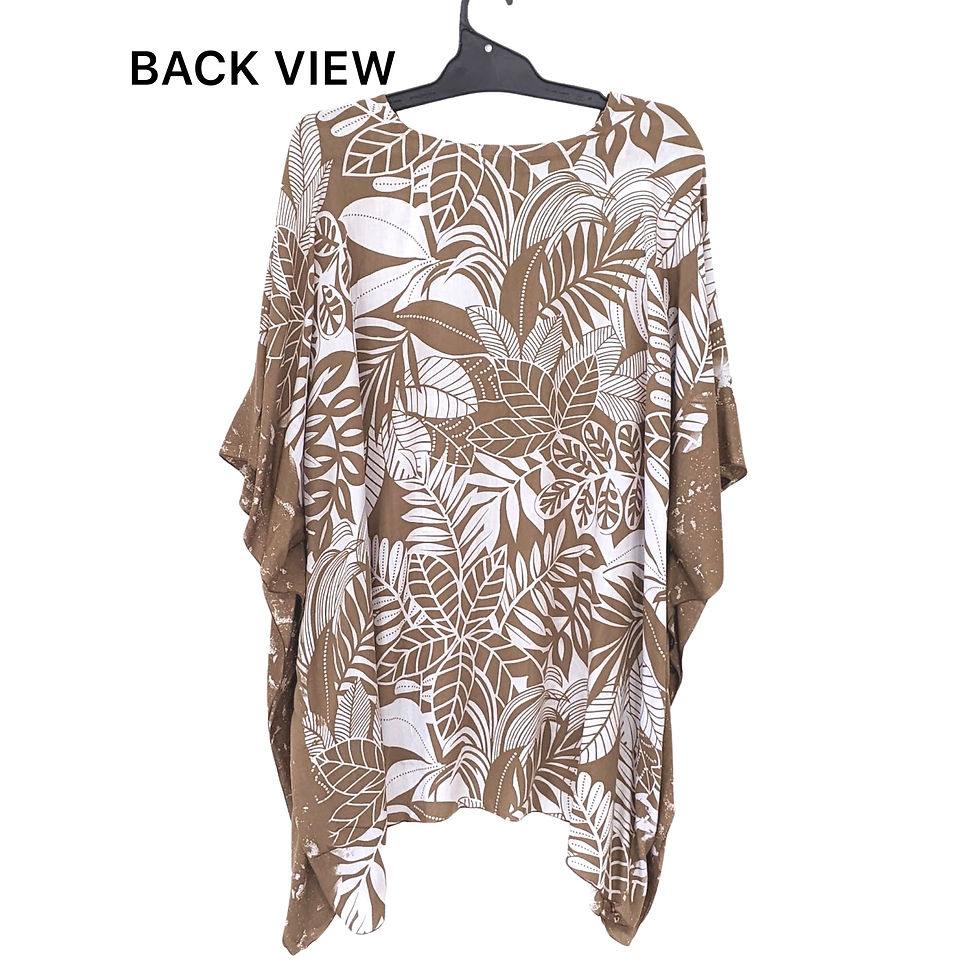Thumbnail: Oversized Short Kaftan Tunic Rayon Taupe White Leaves Fit Size 10 to 26