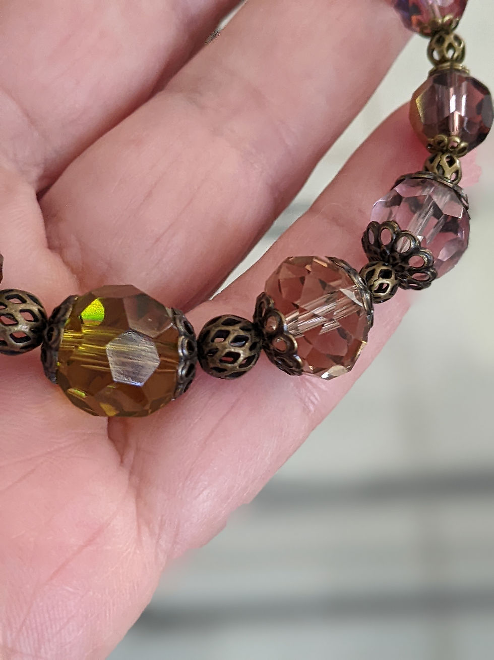 Thumbnail: Vintage Style Light Amethyst Glass Handmade Necklace Bronze Tone Chain Australia