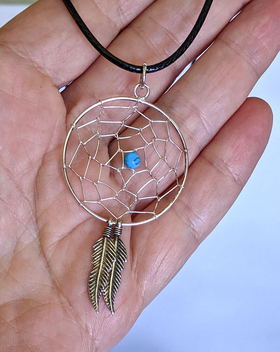 Thumbnail: Dreamcatcher Pendant Necklace Delicate Lightweight Silver Wire Black Cord