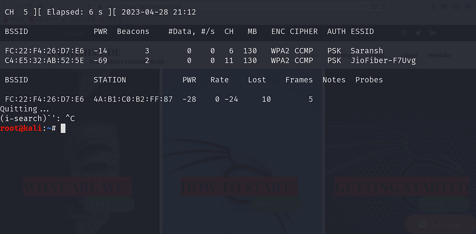 sniffing packets using airodump-ng