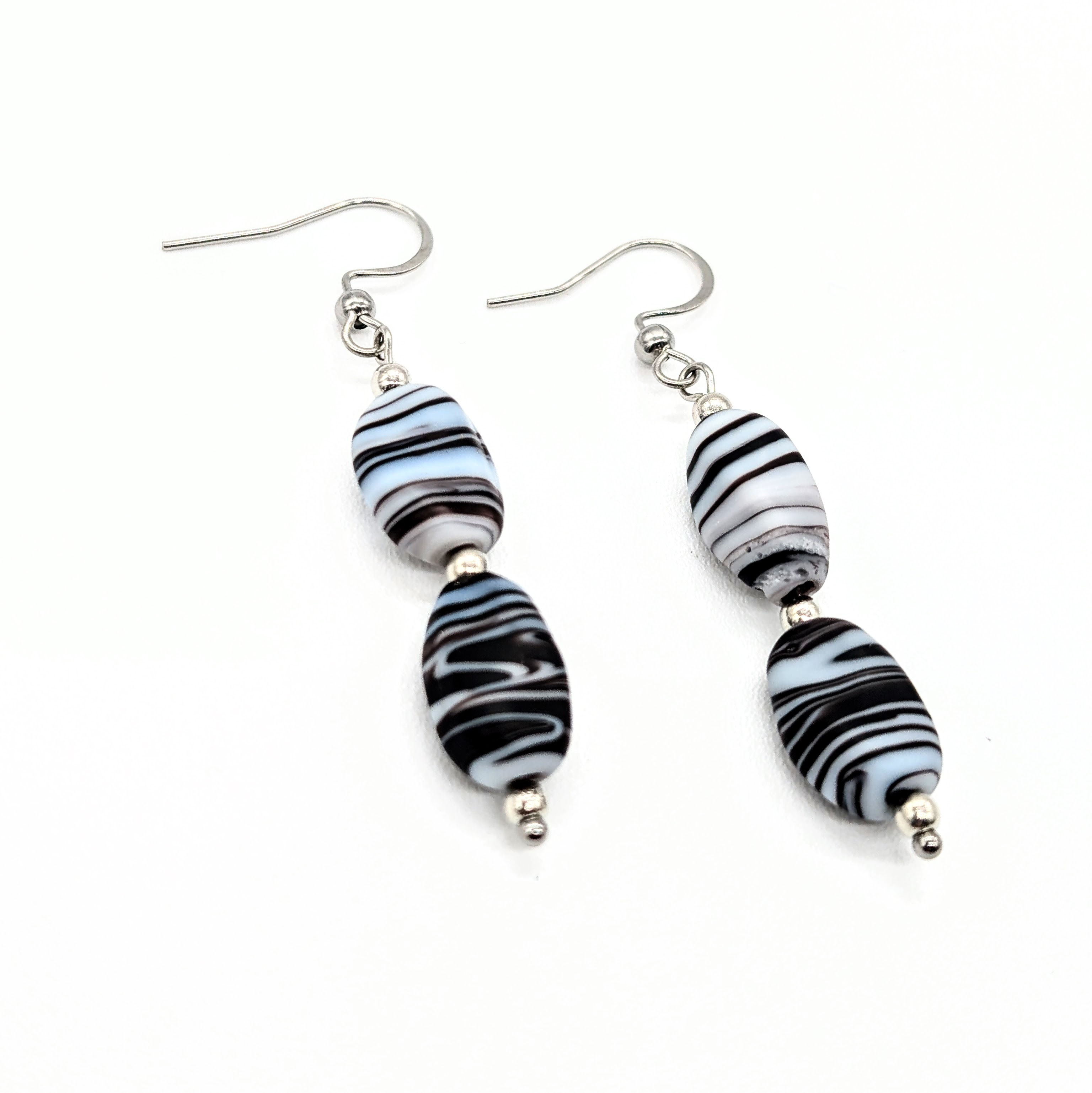 Black & White Asymmetrical Glass Earrings (Small Batch)