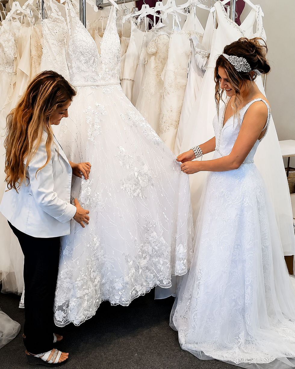 Bride choosing lace designs