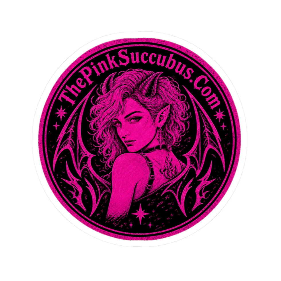 Thumbnail: Succubus Round Sticker — Pink Gothic Demon Girl Logo (ThePinkSuccubus.com)