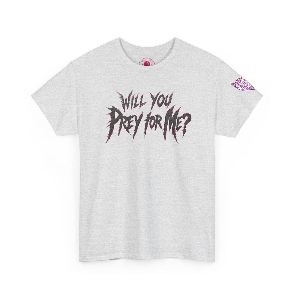 Thumbnail: Graphic Tee — "Will You Prey For Me?" Horror Gothic Statement T-Shirt